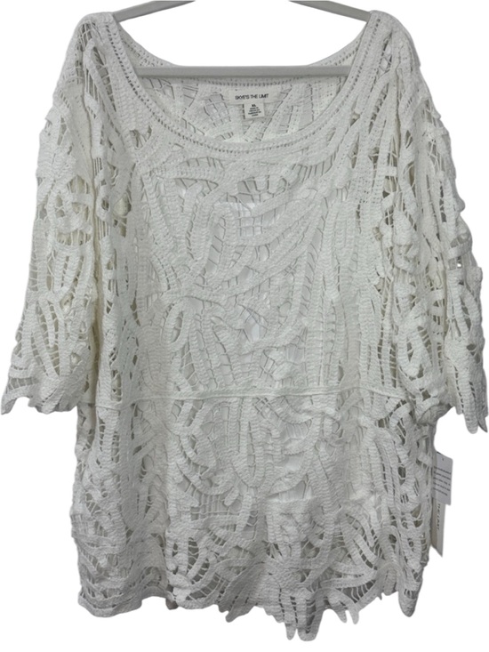 Skye's the Limit Tops - Skye's the Limit White Crochet Tunic Top w/ Cami - Size XL